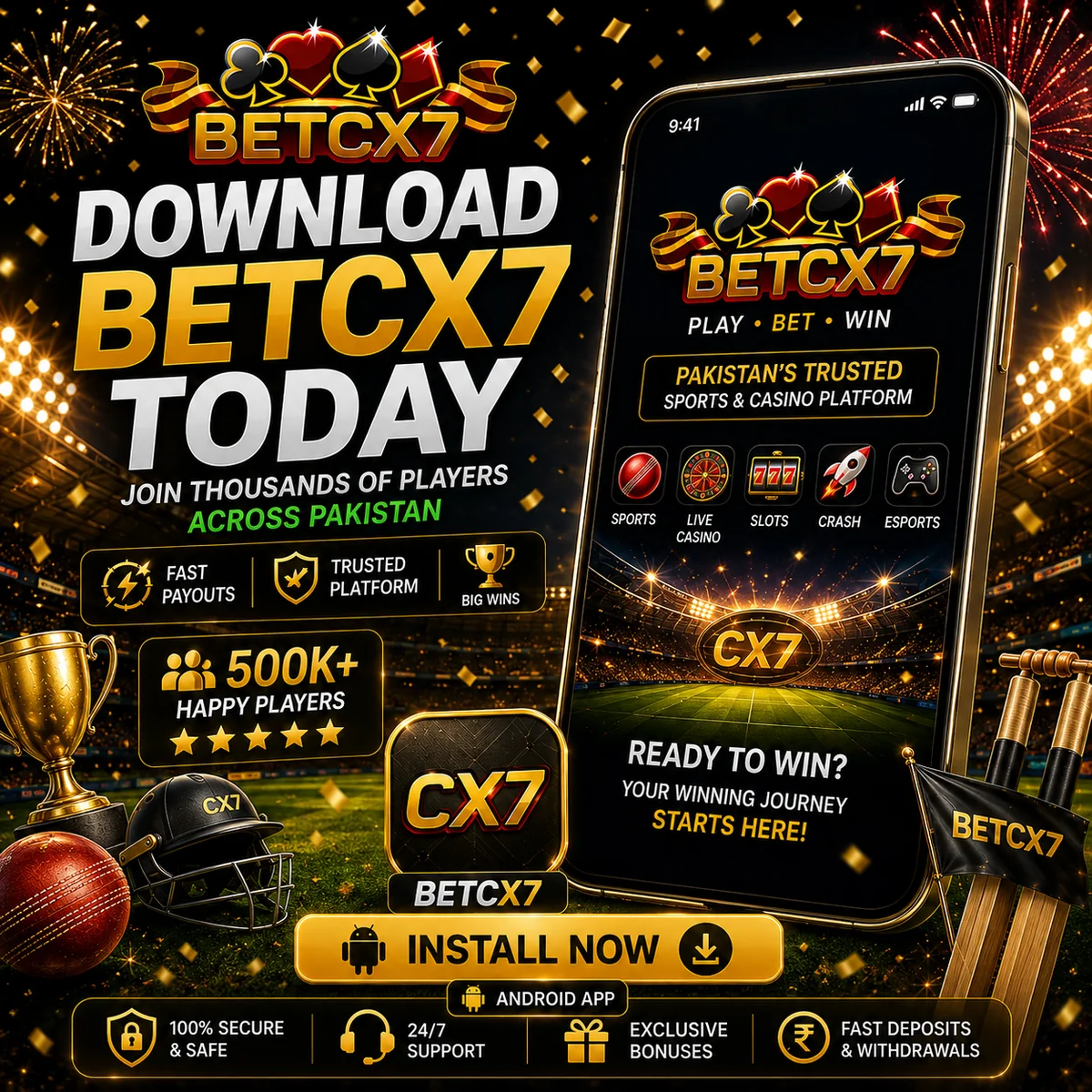 BetCX7 Android app for cricket exchange, sports and casino access in Pakistan